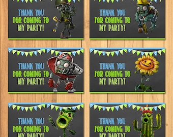 Plants Vs Zombies Party Tags Chalkboard * Plants Vs Zombies Favor Tags * PVZ Party Favors * Plants Vs Zombies Birthday Party Printables