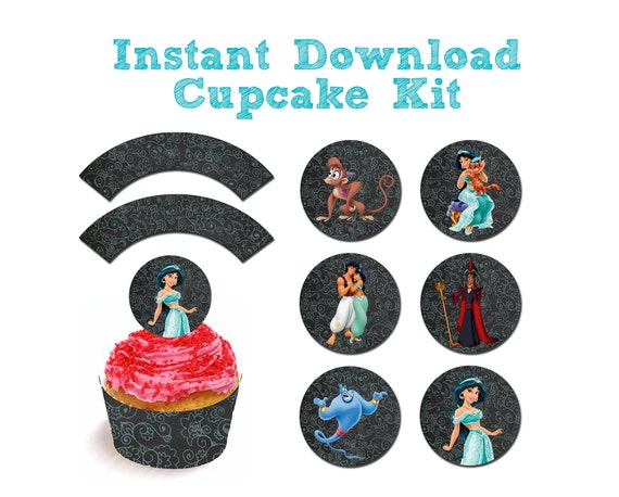 Download Princess Jasmine favor cupcake topper wrapper kit party