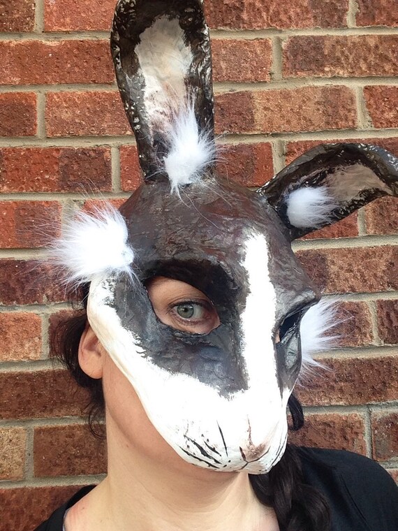 Rabbit Mask/ Paper mache animal mask by MrPolskysMenagerie on Etsy