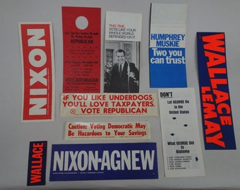 set of TEN pieces of paper ephemera from 1968 presidential election, among others.