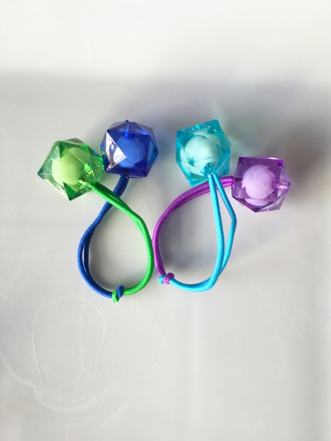 Square geometric double ball ponytail holders hair ties
