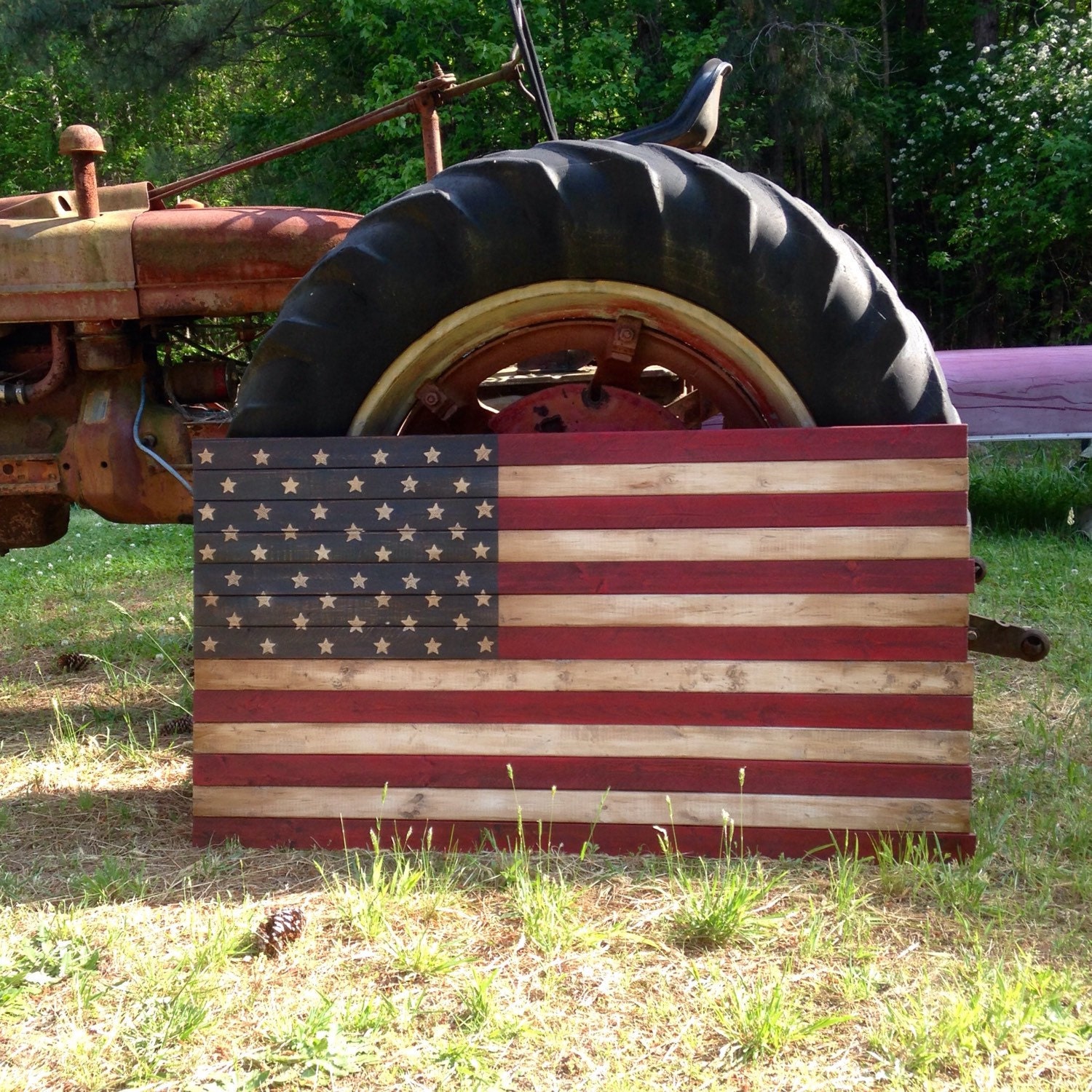 Large Rustic Wood American Flag Barn Art 3x5