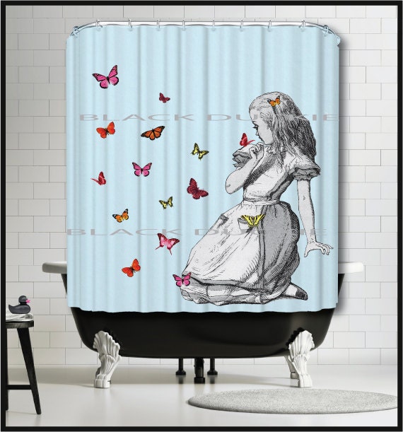 Alice in Wonderland Shower Curtain Alice with Butterflies