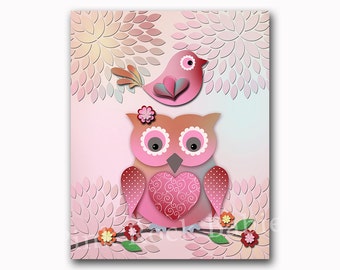 Owl nursery art floral baby girl room wall decor kids colorful decoration playroom artwork toddler poster new born print baby shower gift