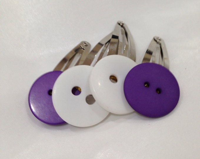 Purple and white button children's hair clip, buttons hair clip, children's hair accessories, purple hair clip, white hair clip