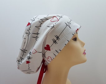Women's surgical scrub hats, or scrub caps-EKG Print-cotton 100%