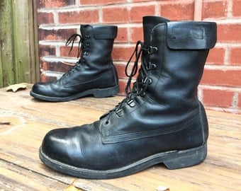 Vintage Addison Black Leather Combat Military Jump Field Boots Men's Sz. 10 D