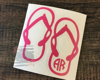 Monogrammed Flip Flop | Flip Flop Decal | Summer Decal | Beach Decal | Car Decal | Vinyl Decal