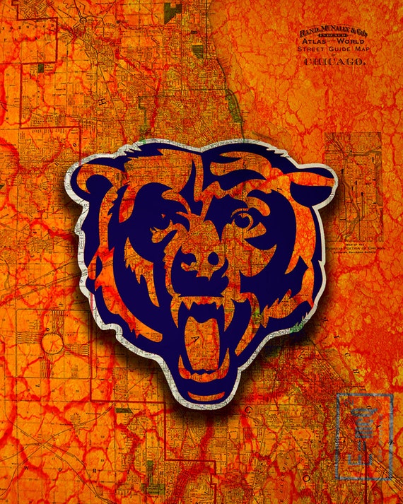 Chicago Bears Poster Chicago Bears Art Chicago Map by McQDesign