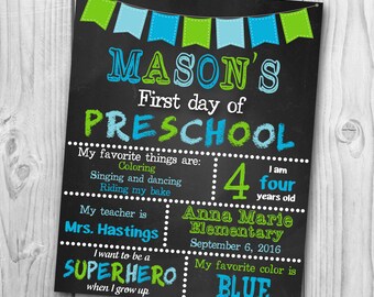 First Day of Preschool Sign - First Day of Kindergarten Chalkboard Sign - Chalkboard Sing
