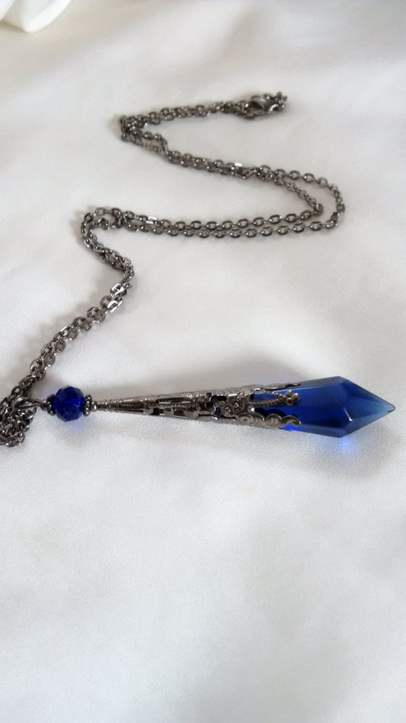 Blue Pendulum Necklace Vampire Drop Necklace By Bohemiennelily 7278