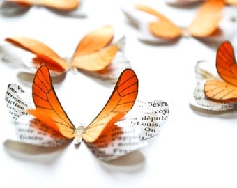 Orange paper butterflies, fall party, autumn wedding, summer wedding decorations, rustic wedding table