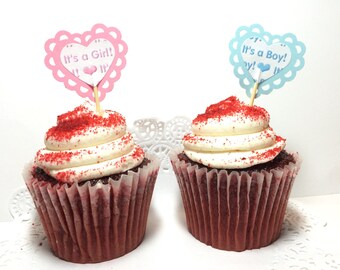 Baby Cupcake toppers, It's a Girl cupcake toppers, It's a Boy cupcake toppers, appetizer toppers, Baby Shower cake topper, Newborn cake pick