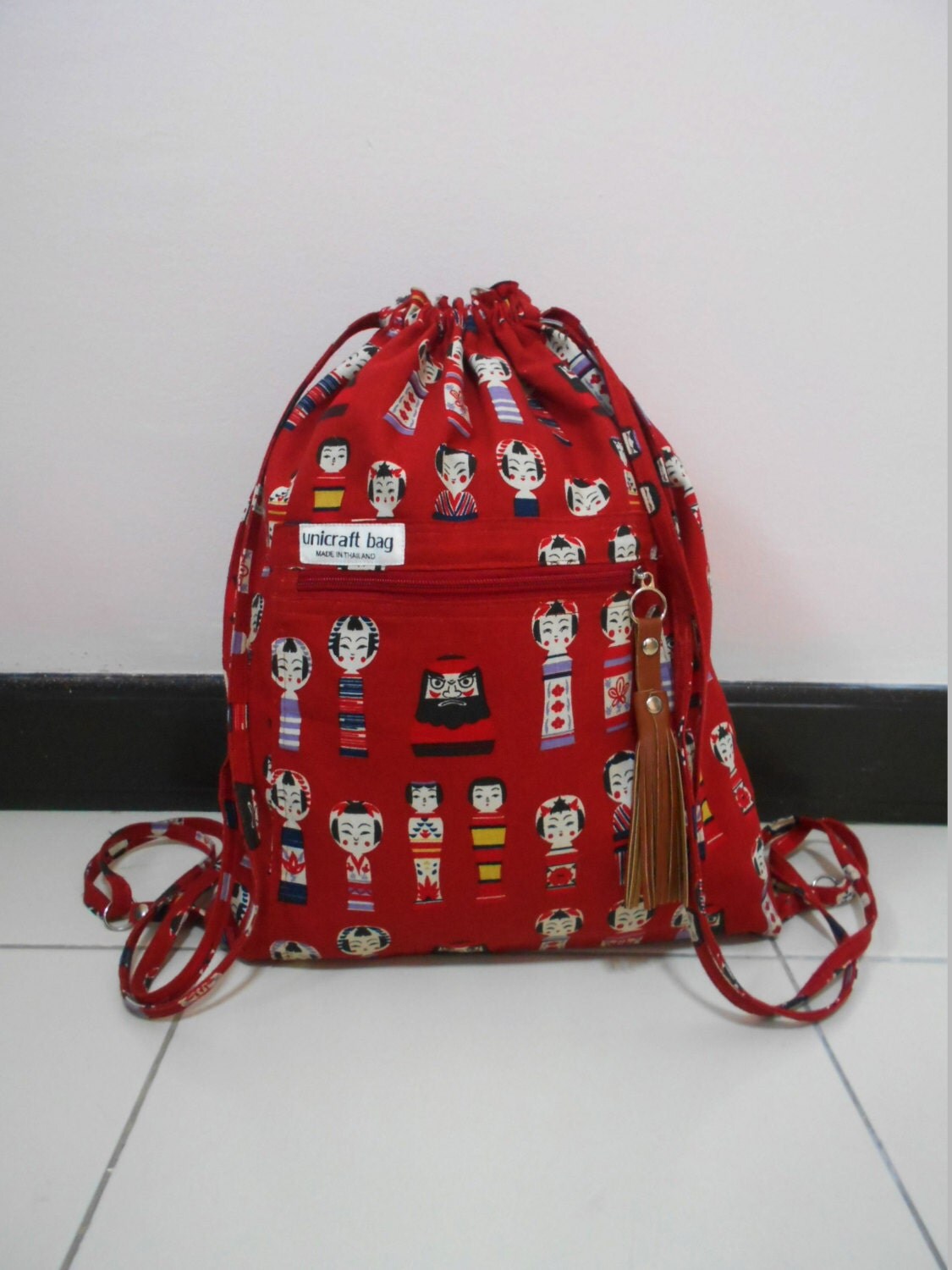 RED Colorful Japan drawstring bag/Backpacks/Travel by unicraftbag