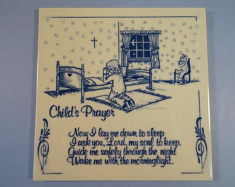 SALE! REDUCED PRICE! Delfts Blauw Child's Prayer Tile