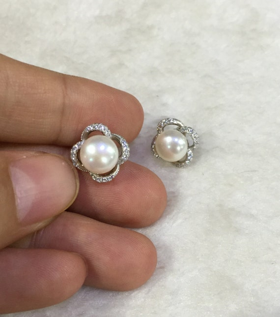 Pearl earringbridal ear pearlcrystal earrings studflower
