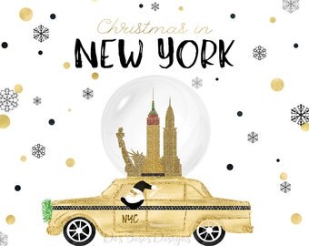 Christmas in New York Clipart, New York City Holiday Theme Clipart, NYC Taxi, Nutcracker, Santa Claus, Hand Drawn Designs, 8 Individual PNG