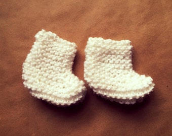 Knit Baby Socks, Newborn Baby Shoes, White Baby Booties
