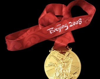 Beijing 2008 Olympic 'Gold' Medal + Silk Ribbons