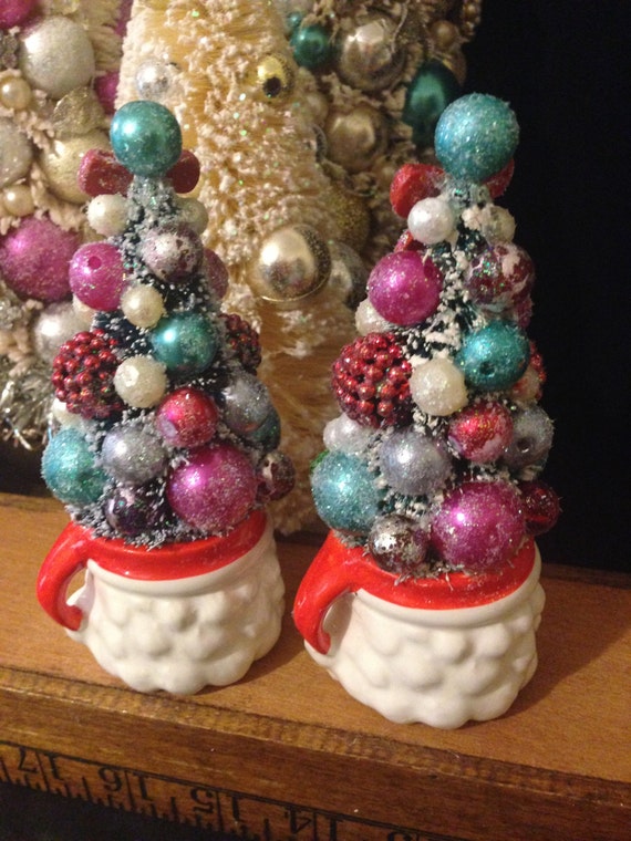 Mini Bottlebrush Tree Decorations Christmas Village Trees