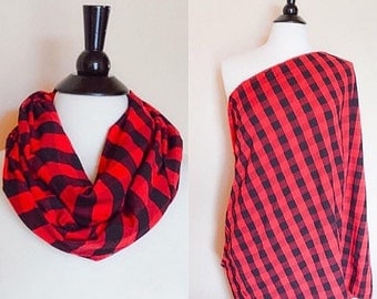 Plaid nursing scarf - red nursing cover scarf - infinity nursing scarf - breastfeeding cover - new mom gift - baby shower gift