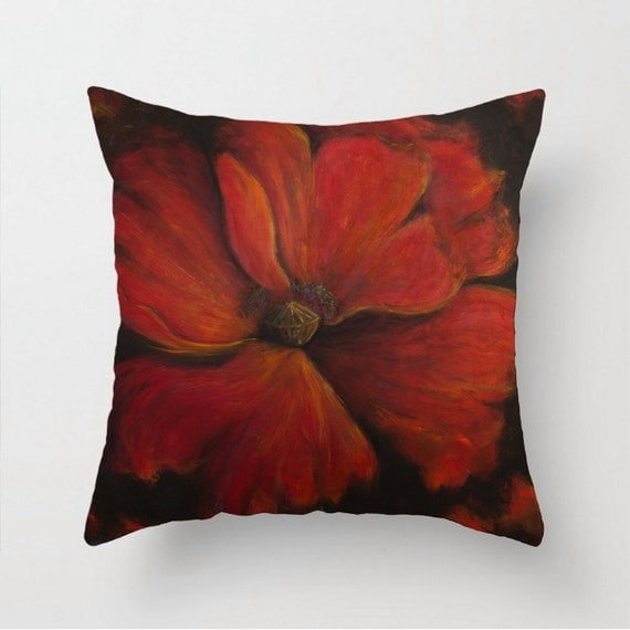 Red throw pillow Faux down pillow INCLUDED Poppy pillow Couch