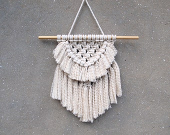 Modern macrame wall hanging Bedroom decor Small macrame wall art Tapestry White handmade accents Interior design Boho chic wall decor