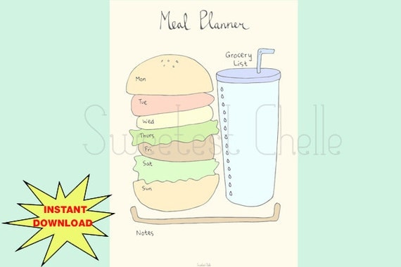 cute printable a5 page weekly meal planner with grocery weekly meal plan printable