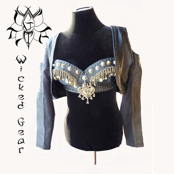 Leather Belly Dance Bra And Jacket Set Tribal Fusion Bra