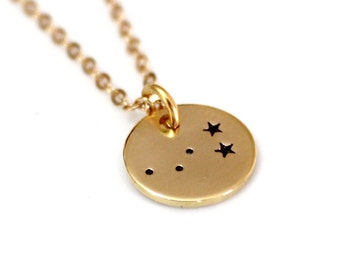 Cassiopeia Constellation Sterling Silver necklace, Gold Plated, Hand Stamped Constellation Necklace, Silver,Zodiac Jewelry, Birthday Gift