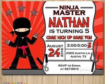 Ninja Birthday Invitation, Nija Party Invitation, Ninja Invitation