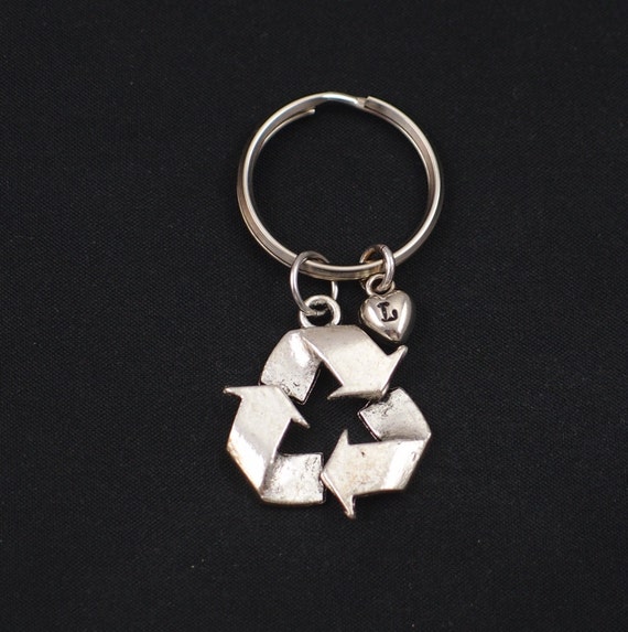 recycle symbol keychain sterling silver filled initial