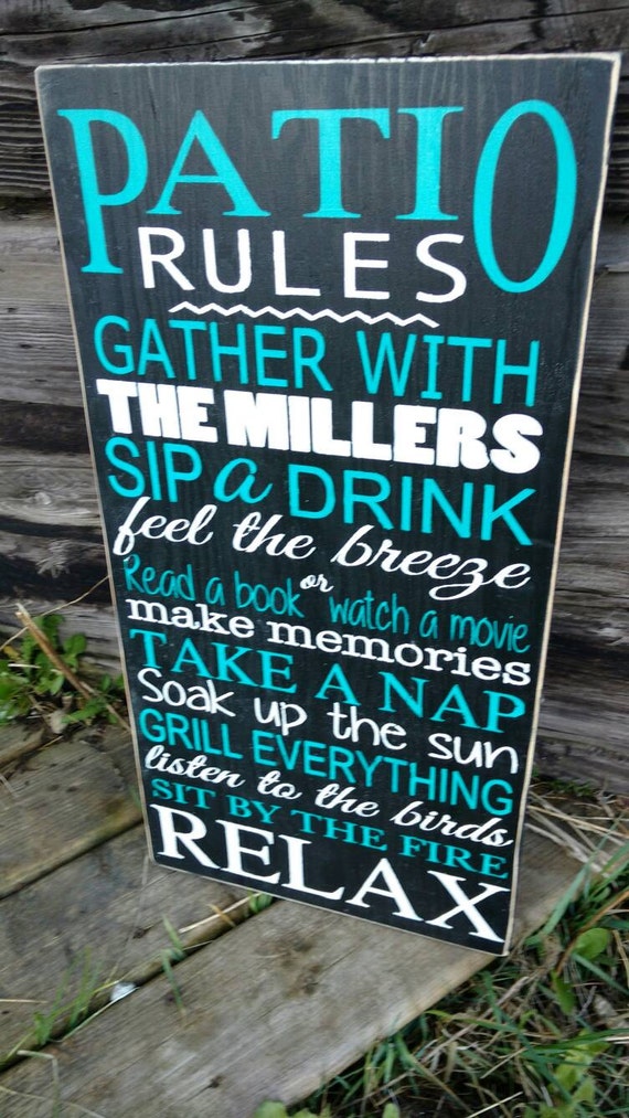 Patio Rules sign personalized deck sign Wooden Sign Hand