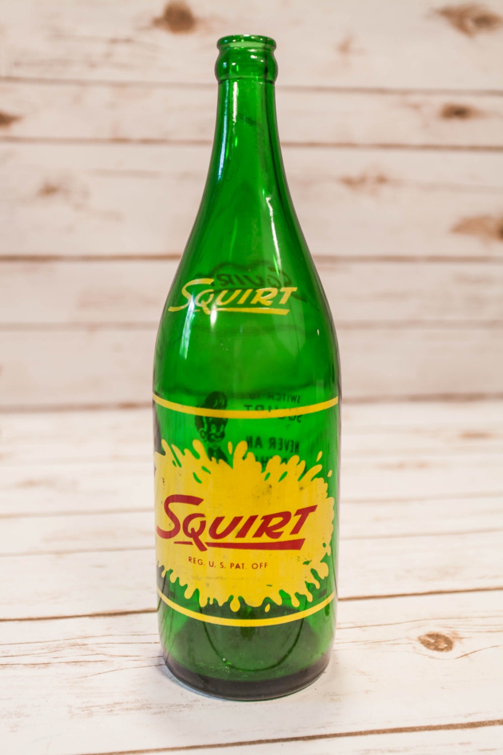 Vintage Squirt 1 Quart Soda Pop Glass Bottle Green Yellow Red Acl Glass Bottle