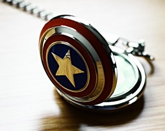 Captain America Pocket Watch with Marvel Avengers Superhero comic book Vintage Inspired silver plated decoration for men's waistcoat