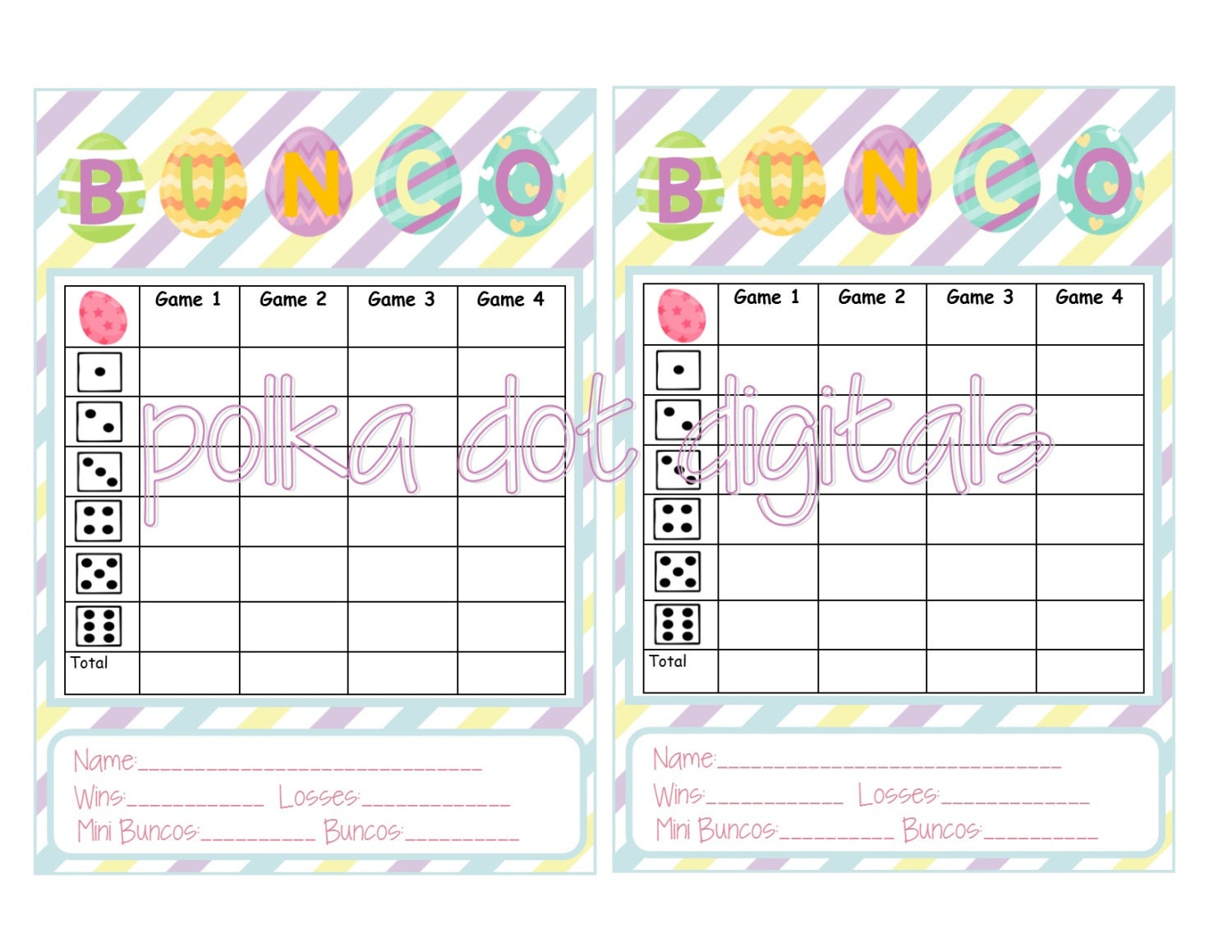 Buy 2 Get 1 Free EASTER EGG Complete Set Bunco Score Card