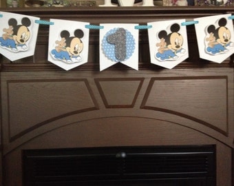 Baby Mickey Mouse or Baby Minnie Mouse Birthday Party Mini Banner