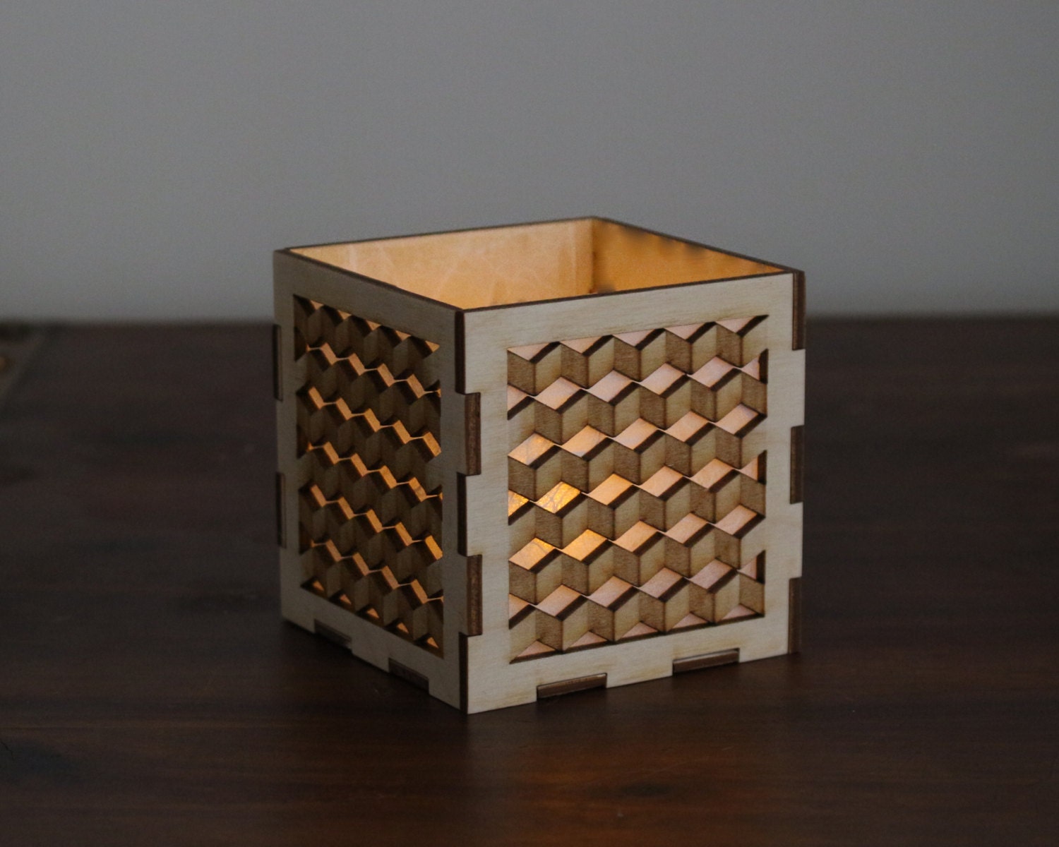 Tealight lantern kit cube pattern laser cut by AlchemyofLight