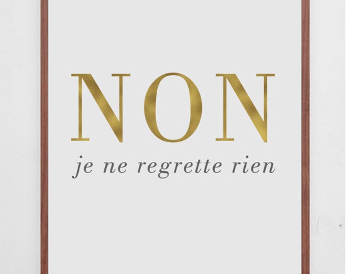Non Je Ne Regrette Rien Printable Poster / Edith Piaf Poster / 50X70 / A4 Poster / French Quote Wall Art