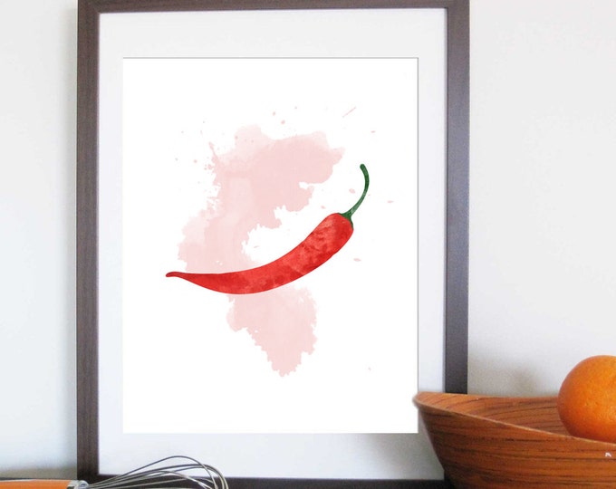 Chili Pepper Digital Print (watercolor) / Peperoncino - Food Printable Poster / Kitchen Wall Art / Printable Poster