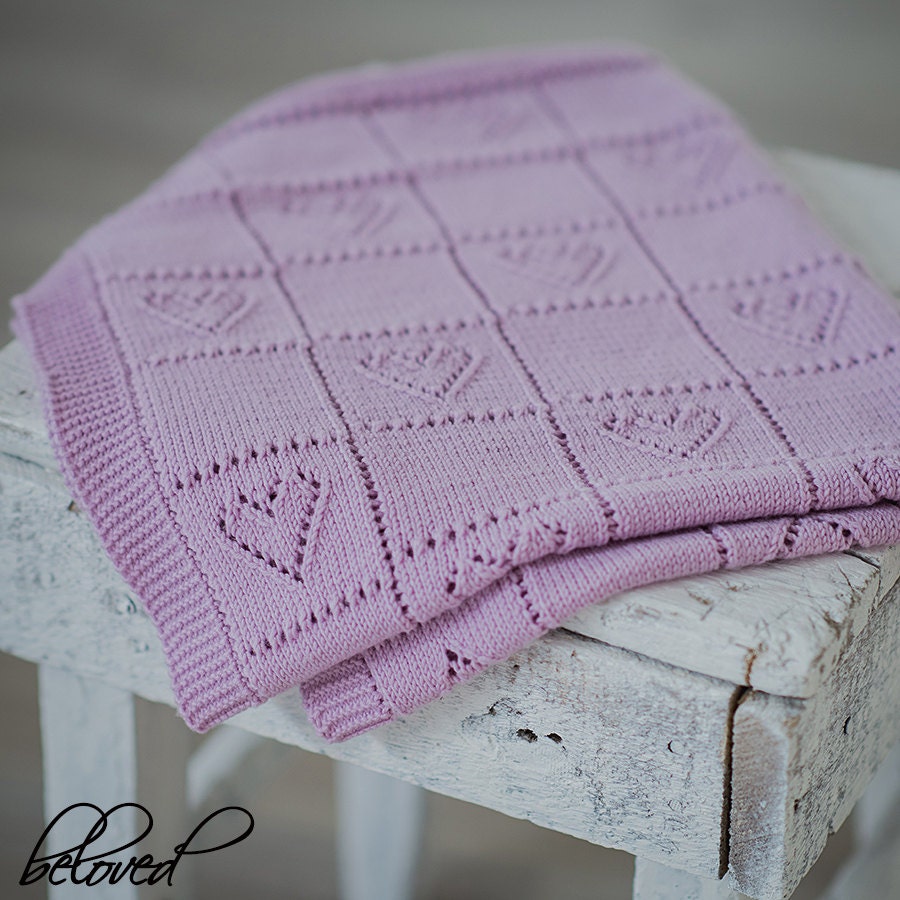 Hand Knitted Baby Girl Blanket Merino Wool Baby by belovedLT