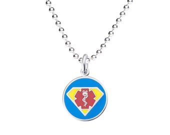 Dr. Super Jr. 316L 1" Medical Alert ID Pendant Necklace w/ Ball Chain-Free Custom Engraving, Wallet Card, Apps-5785
