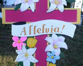 Alleluia Easter Cross lawn stake yard art