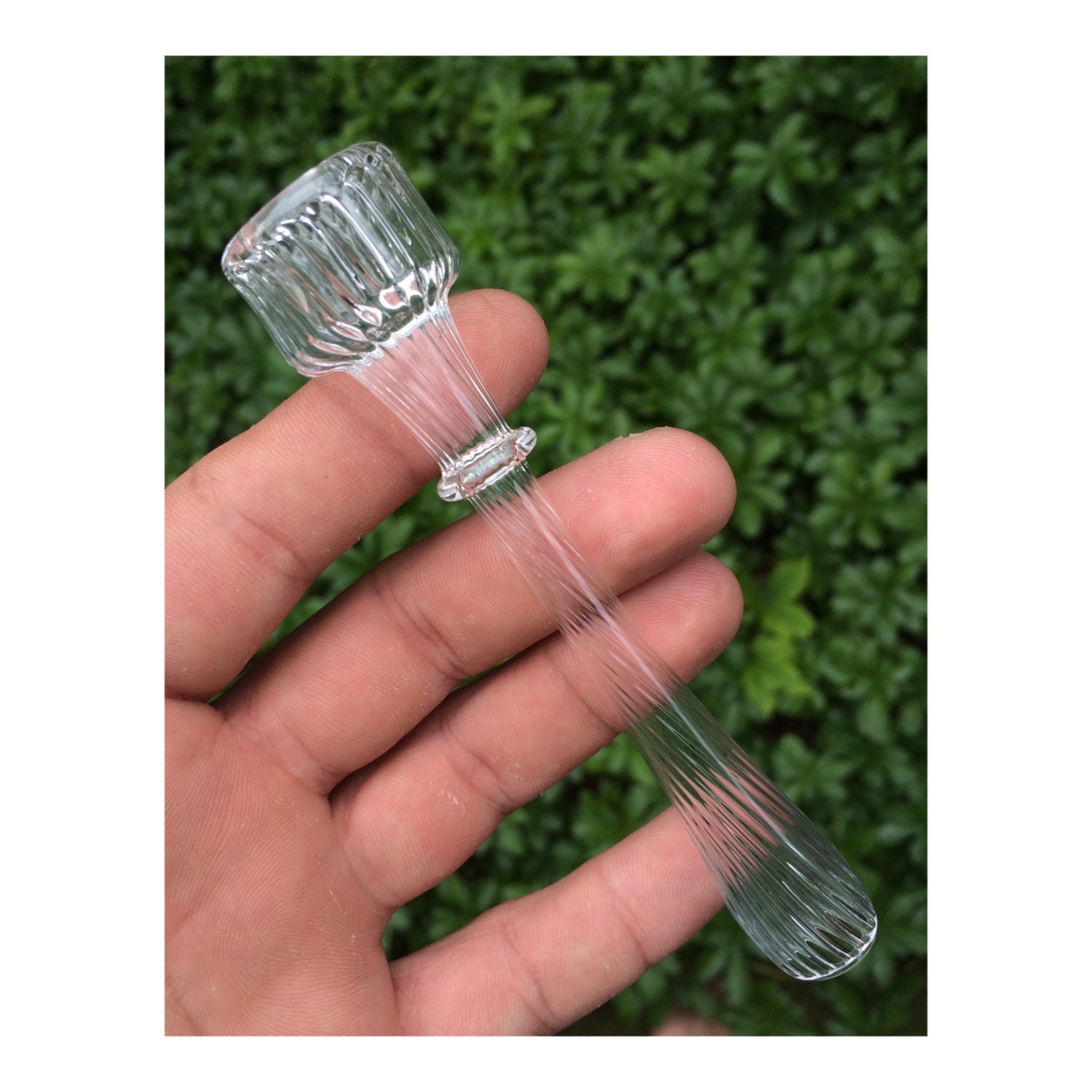 Clear Glass Scalloped Chillum Tobacco Pipe