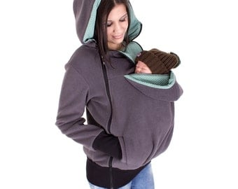 SALE, Baby carrier jacket, baby carrier hoodie, babywearing hoodie, babywearing jacket, pregnant mama, Viva la Mama, anthracite-mint, TRIO