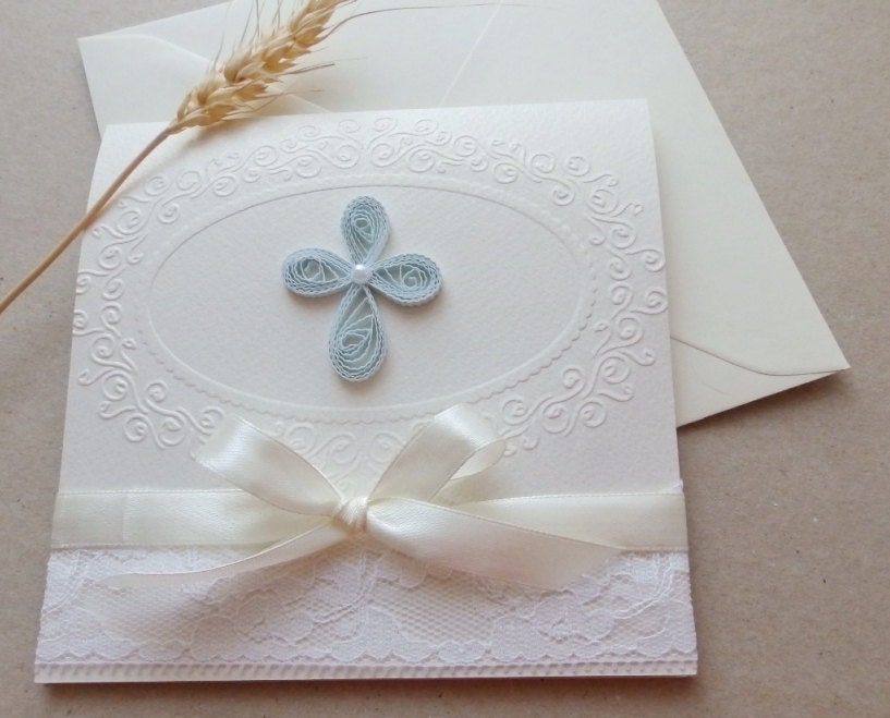 Handmade boy Christening invitation/Elegant lace