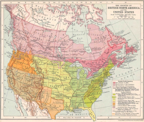 British North America 1800s antique Political Map Antique home
