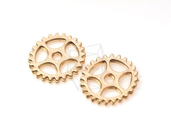PDT-308-MG/5Pcs-Cogwheel Watch Gear Pendant/ 15mm x 15mm / Matte Gold Plated over brass