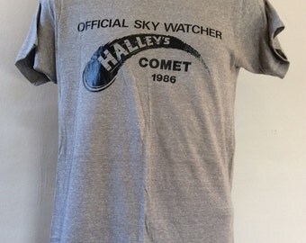 Vtg 1986 Halley's Comet T-Shirt Heather Gray M 80s Champion Brand 50/50 Halleys