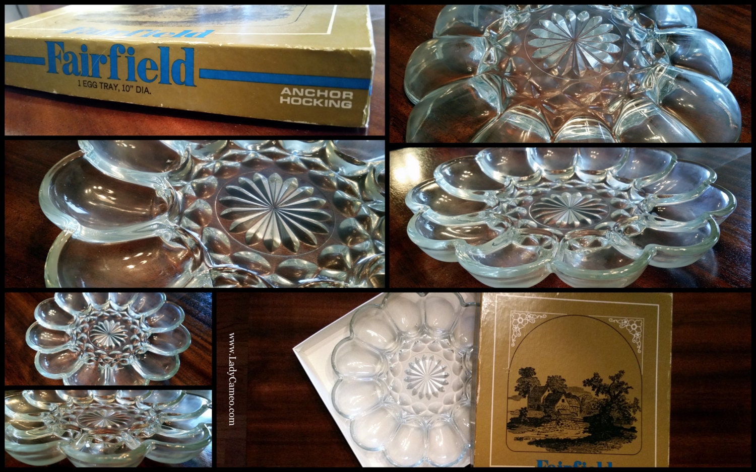 Vintage Anchor Hocking Clear Glass Fairfield Deviled Egg Plate Dish